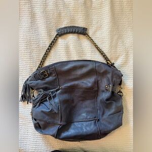 Stylish Blue Cut N Paste  Leather Women's Boho Bag